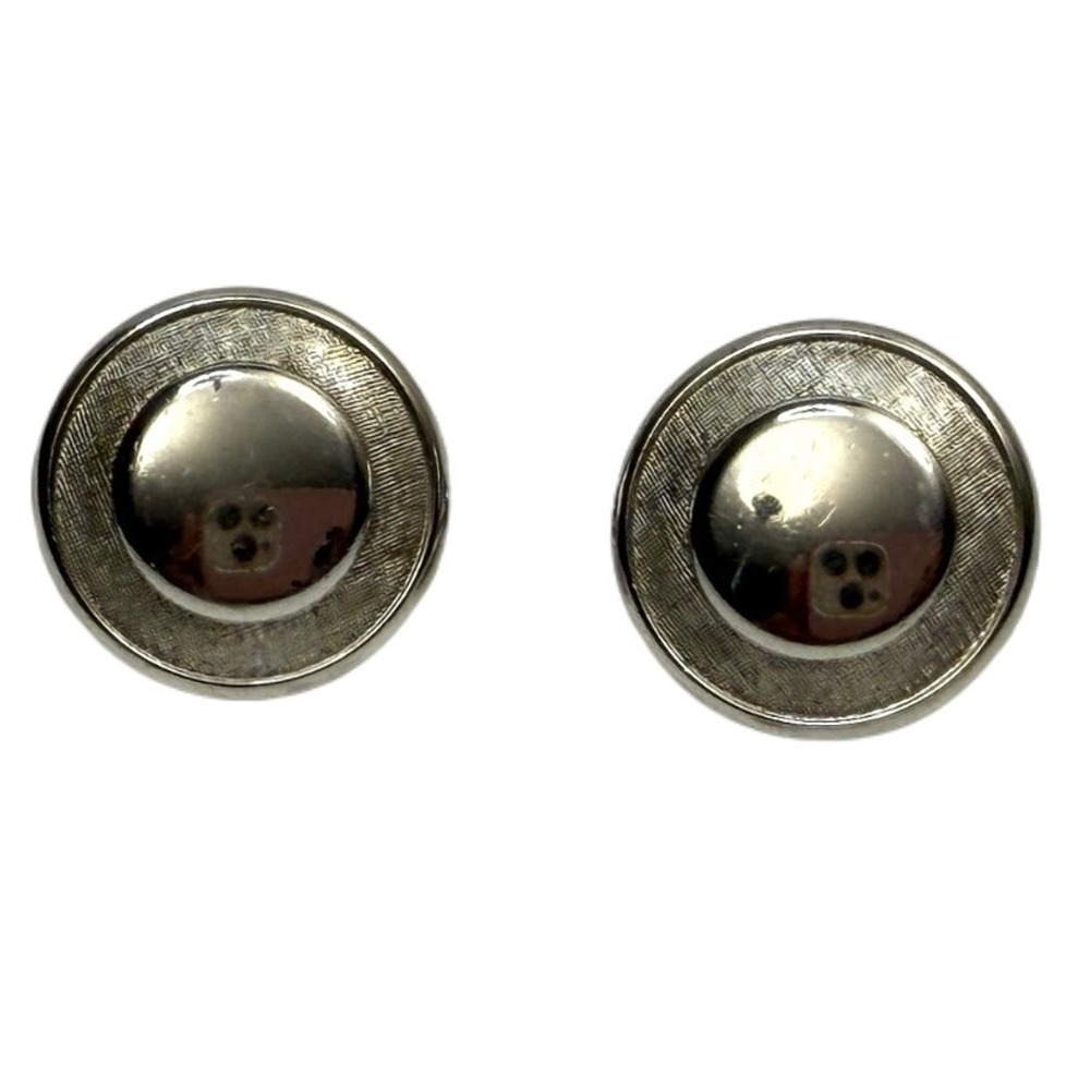 Vintage Silver Tone Round Textured Cufflinks Mens Formal Occasion Jewelry 1 in